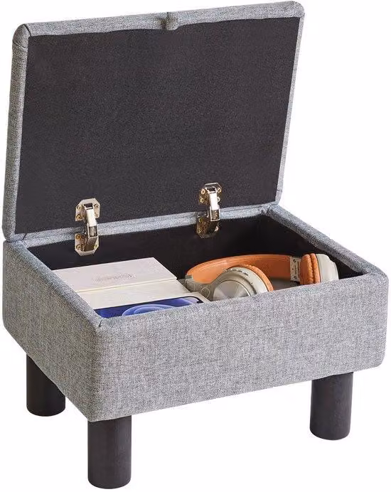 Pouf Unyqoos® con spazio contenitivo nascosto: rivestito in lino imbottito, imbottitura in schiuma di alta qualità, gambe in legno, antiscivolo, capacità di carico di 100 kg