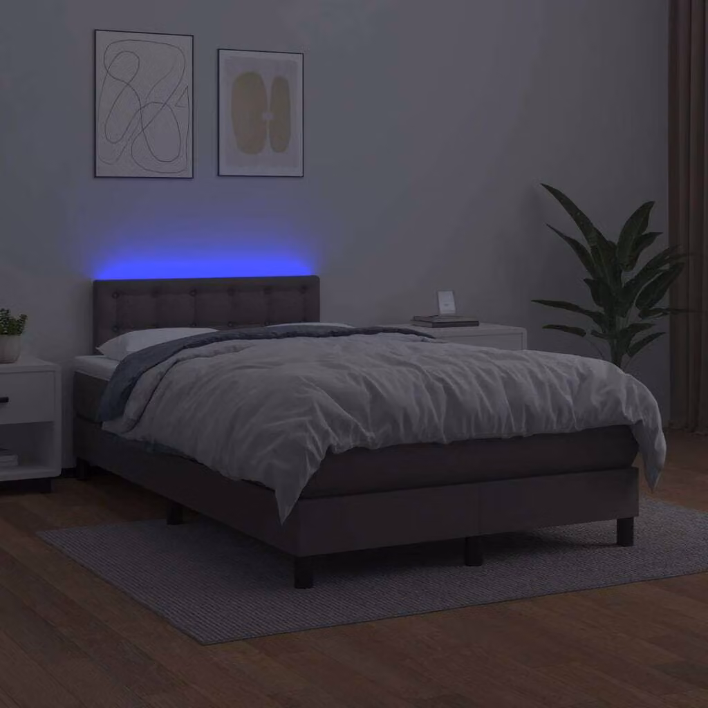 The Living Store Letto a molle con materasso e LED grigio 120x200 cm in ecopelle