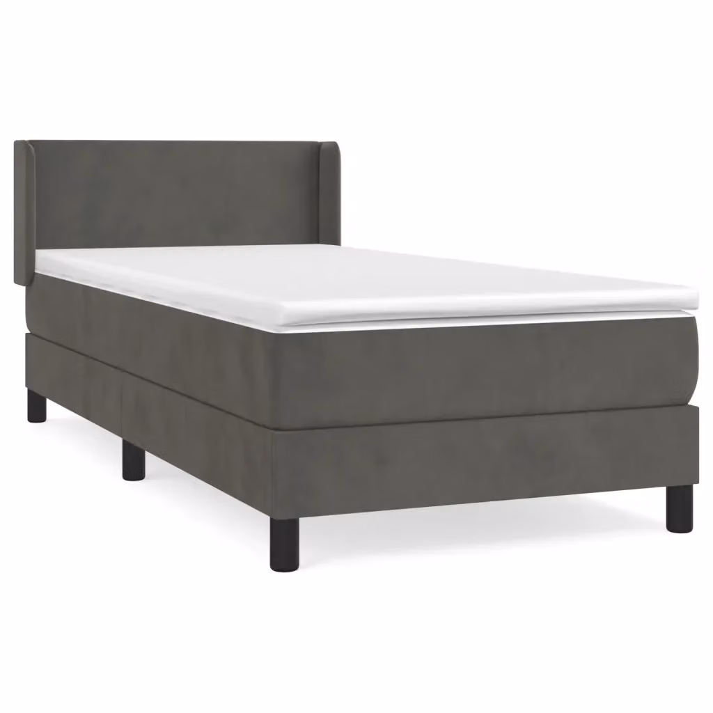 Letto con Giroletto a Molle e Materasso Ibrido vidaXL in Velluto Grigio e Bianco, Struttura in Legno di Larice e Metallo, L/P/H: 80 x 200 x 83 cm – 2
