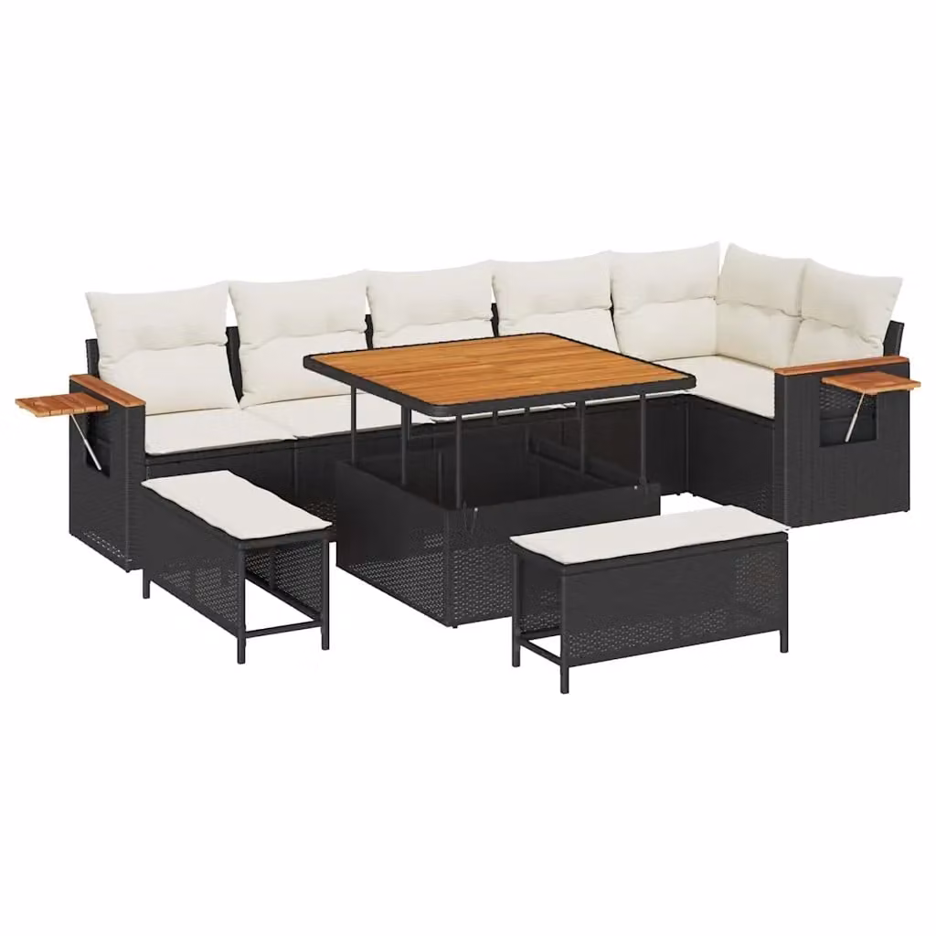 Set Divano da Giardino vidaXL 11 pz con Cuscini Nero e Beige per 9 Persone – 2