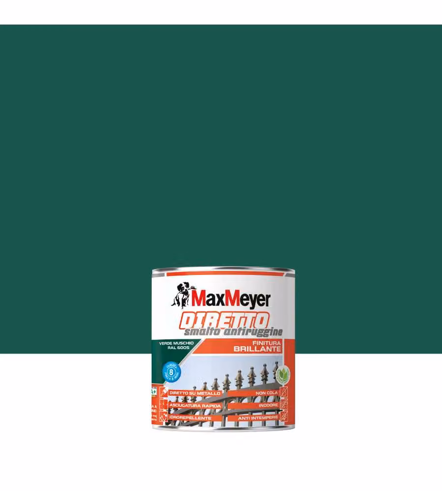 MaxMeyer Smalto Antiruggine Diretto Brillante Verde Muschio RAL 6005 0,75L