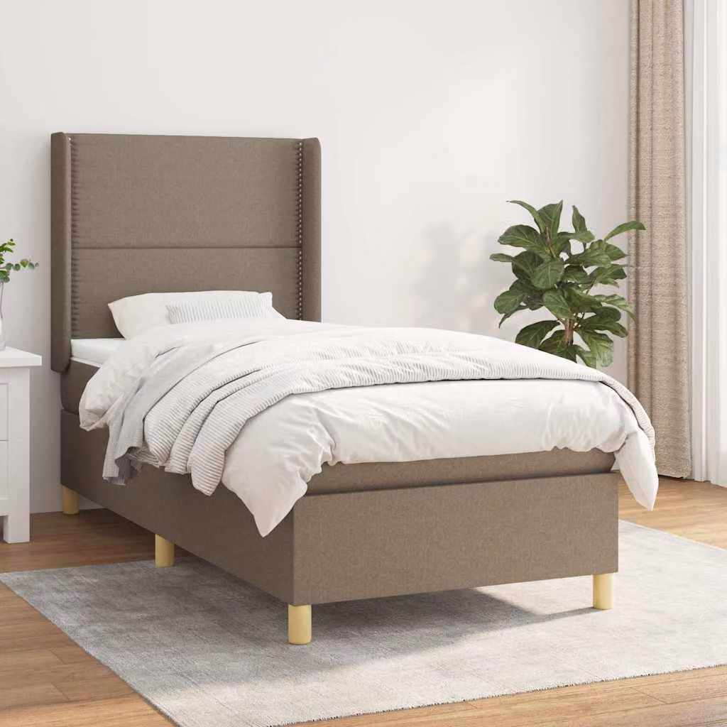 vidaXL Giroletto a Molle con Materasso Ibrido in Tessuto Beige e Bianco L/P/H: 203 x 103 x 128 cm – 1