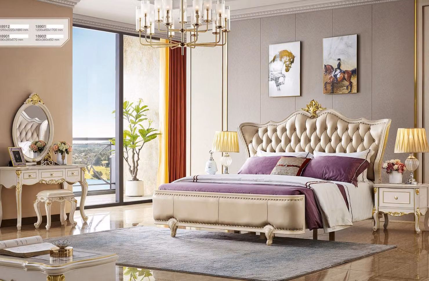 Luxus Chesterfield Betten Königliches Echtholz Bett Palast Hotel Doppelbett