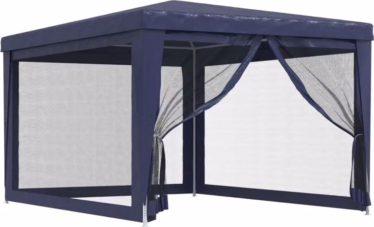 Tenda per Feste con 4 Pareti Laterali in Rete Blu 3x4 m HDPE