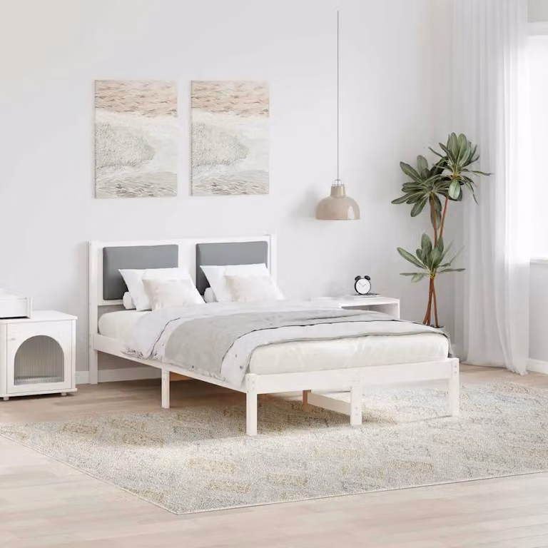 Struttura del letto vidaXL in pino massello grigio, L/P/H: 120 x 200 x 76,5 cm