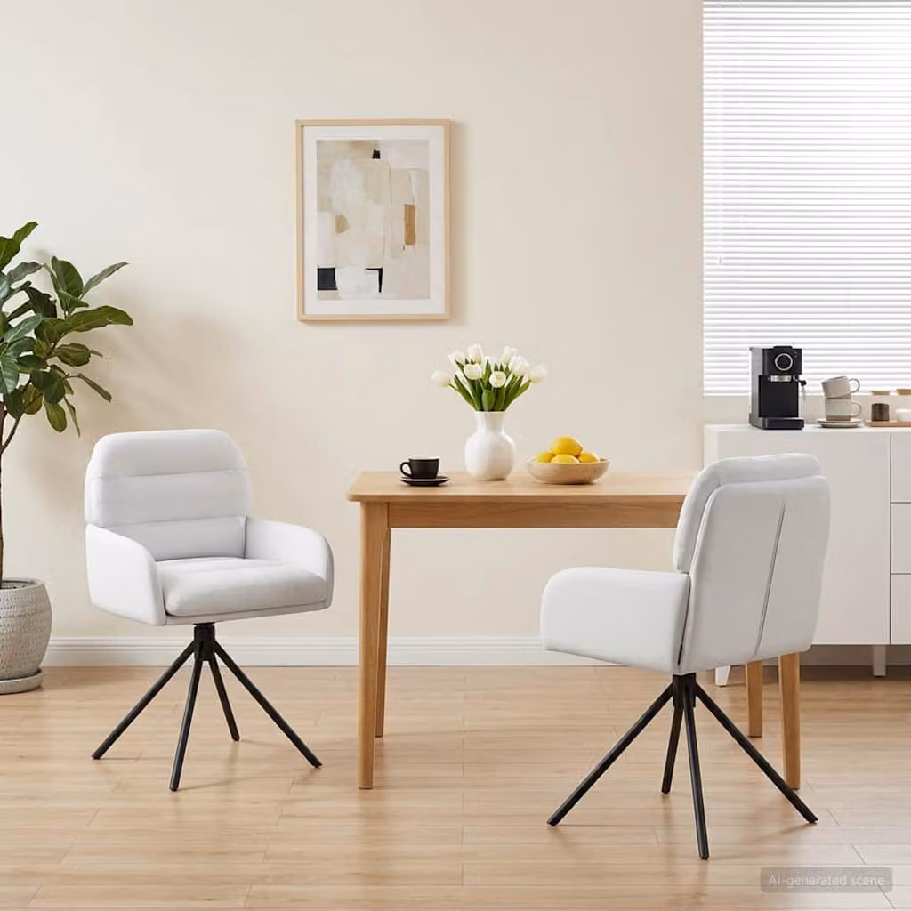 Set di 2 sedie da pranzo girevoli vidaXL in similpelle bianca con base in metallo e plastica