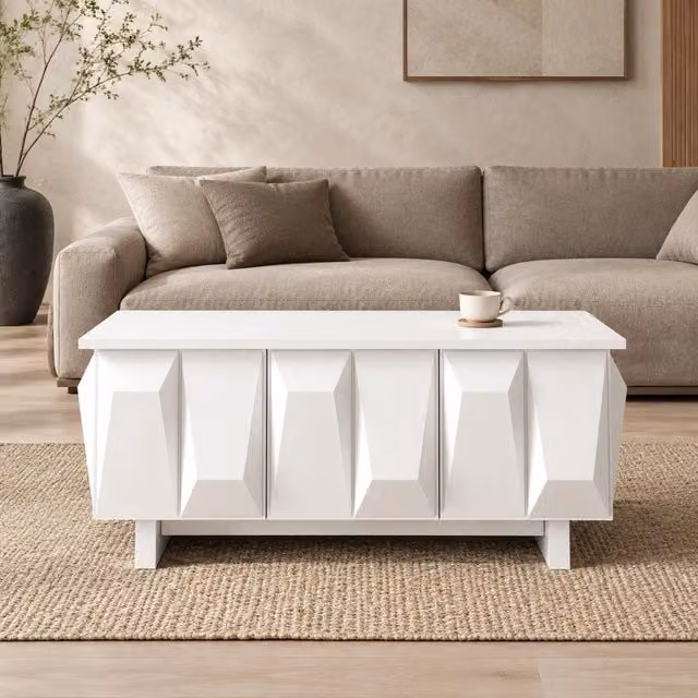 Tavolino da salotto con contenitore 95x67 cm bianco a 3 ante HAVRYA