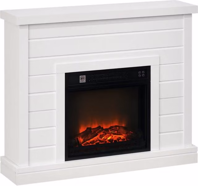 Caminetto Elettrico con Effetto Fiamma 3D Telecomando e Timer Temperatura Regolabile 17-27°C Bianco per Casa