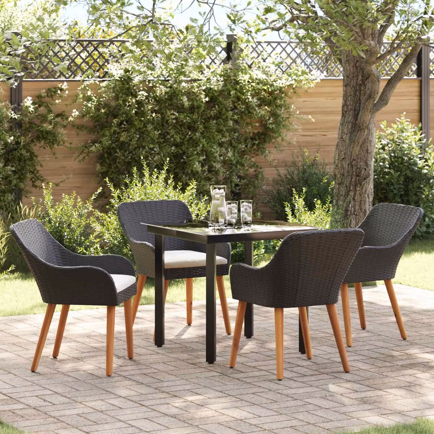 Maison Exclusive - Set da Pranzo per Giardino con cuscino 5 pcs Nero polyrattan