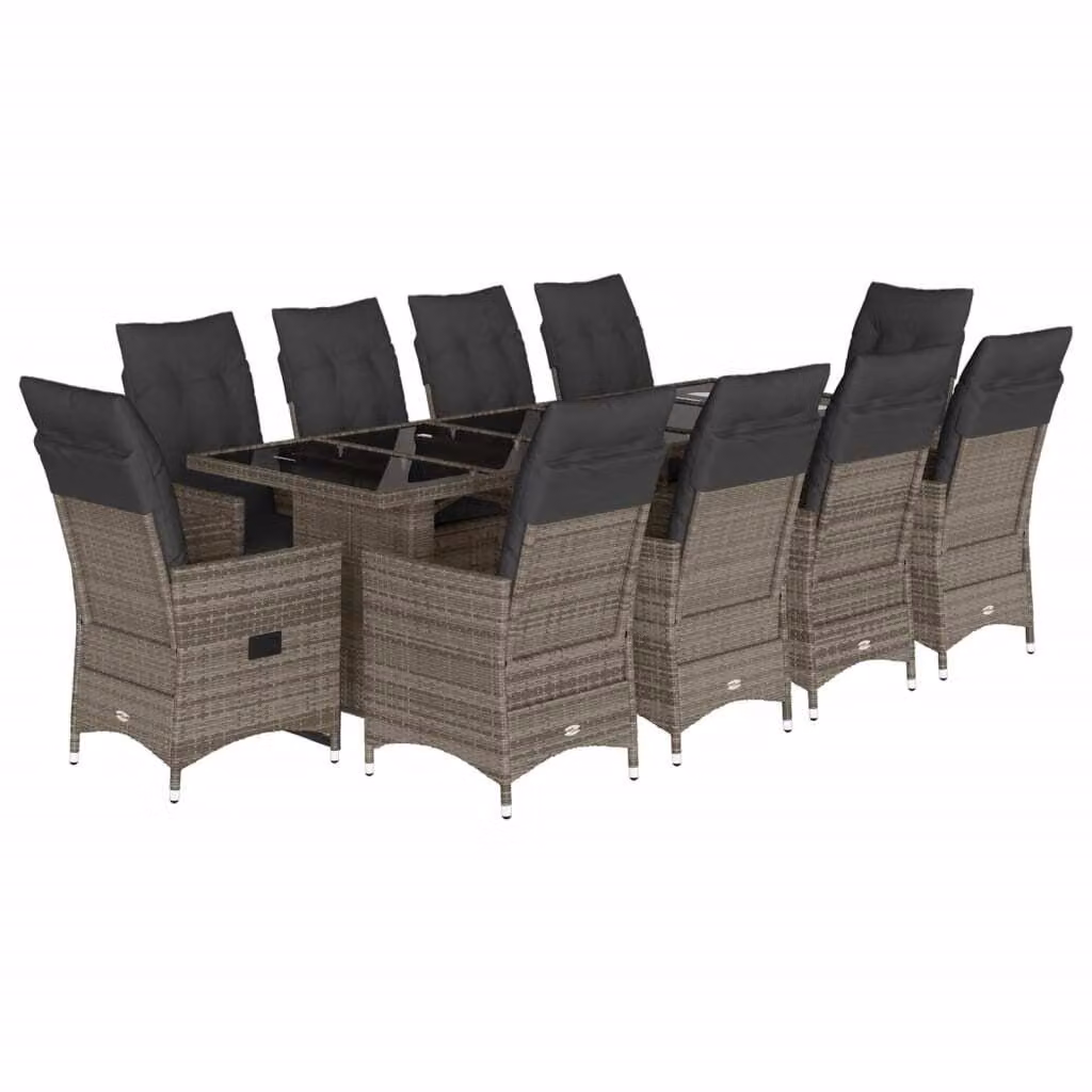 Set Bistrò da Giardino 11 pz con Cuscini in Polyrattan Grigio