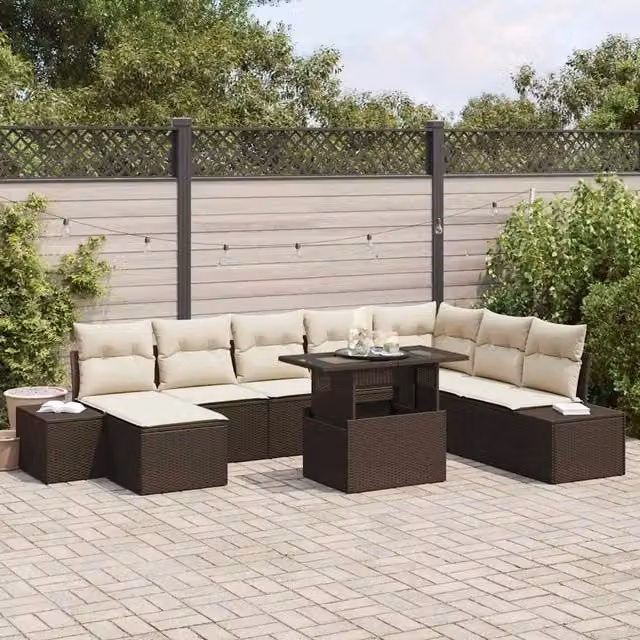 Set Divano da Giardino 9 pz Marrone polyrattan 3357971