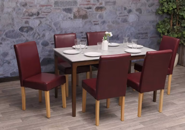 set di 6 sedie per sala da pranzo Sedia da cucina Littau ~ Similcuoio, rosso, gambe chiare
