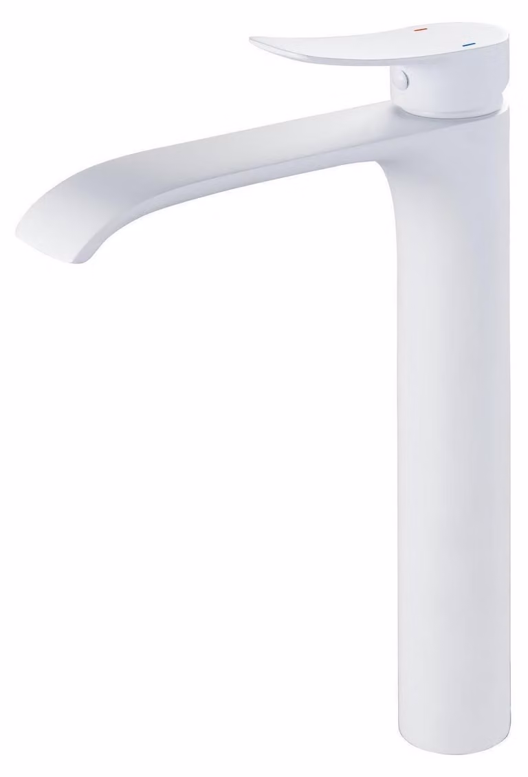 Miscelatore monocomando per lavabo da bagno, rubinetto a cascata, finitura bianca, materiale: ottone, valvola in Vetroceramica