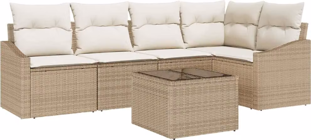 Set di divani con cuscino 6 pcs Beige polyrattan