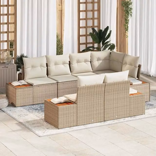 Set Divano da Giardino 7 pz 7-Numero di posti Beige e Crema 3356776