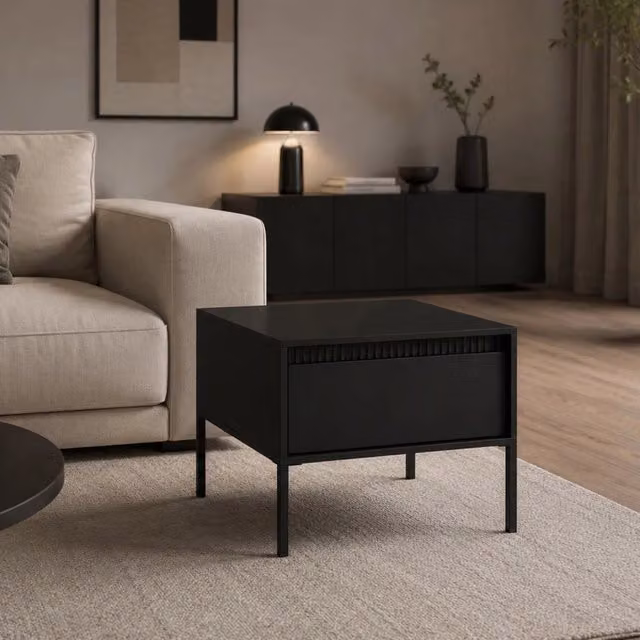 Tavolino da salotto Kasinela DMORA con un cassetto, Nero, L 68 cm x P 48 cm x H 68 cm