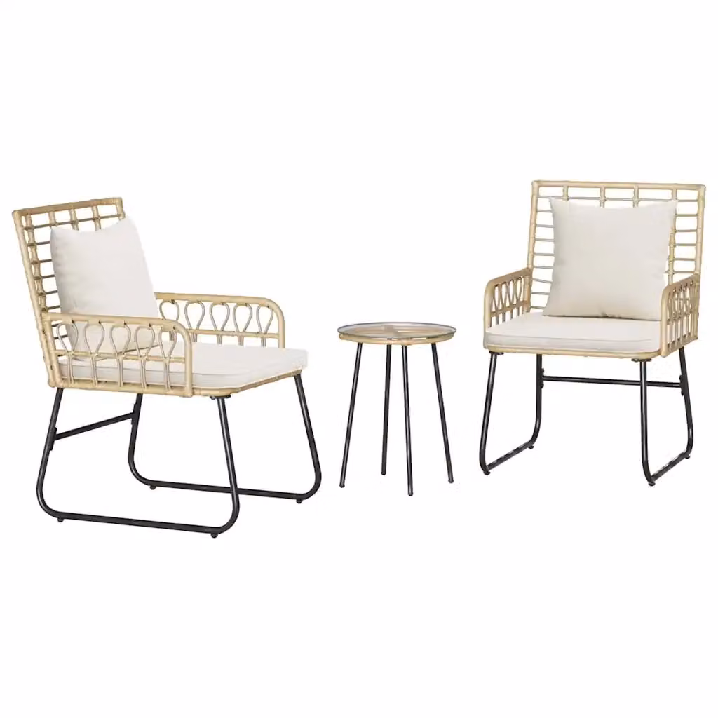 Set da pranzo per giardino e terrazzo vidaXL in polyrattan marrone e beige, 3 pezzi – 2