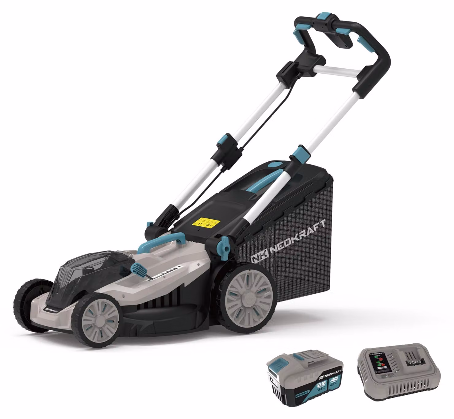 Tagliaerba a batteria da 40 V, larghezza di taglio 42 cm, batteria da 4,0 Ah, colore nero, corpo in plastica