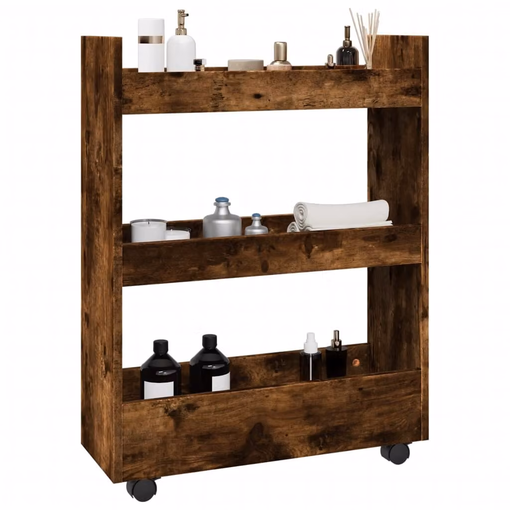 vidaXL Carrello Stretto a 3 Livelli in Rovere Fumo, L/P/H: 60 x 22 x 80 cm