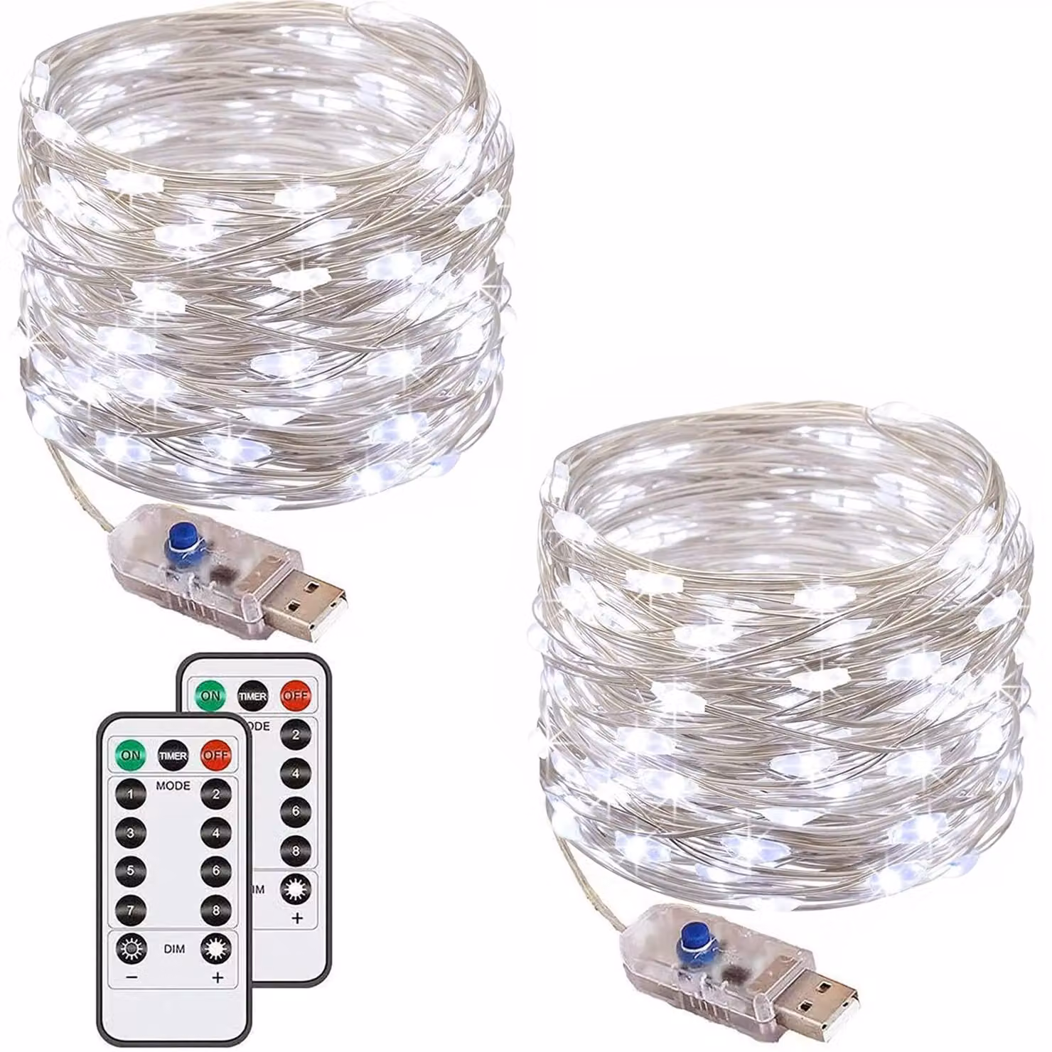Catena luminosa a LED, confezione da 2, 120 LED, 13 metri, grado di protezione IP65, 8 modalità, con telecomando