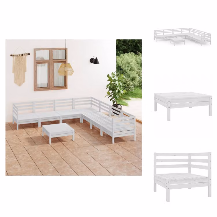 vidaXL set da salotto da giardino 8 pezzi in legno di pino massiccio bianco - Set di mobili da giardino