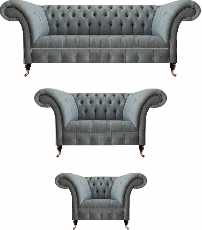 Chesterfield Grau Luxus Sofagarnitur 3tlg Wohnzimmer Modern Einrichtung