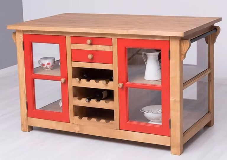 Casa Padrino isola da cucina in stile country colori naturali / rosso 150 x 90 x h. 90 cm - Mobile da cucina in legno massello - Mobili da cucina in legno massello in stile country - Mobili da sala da pranzo in legno massello in stile country