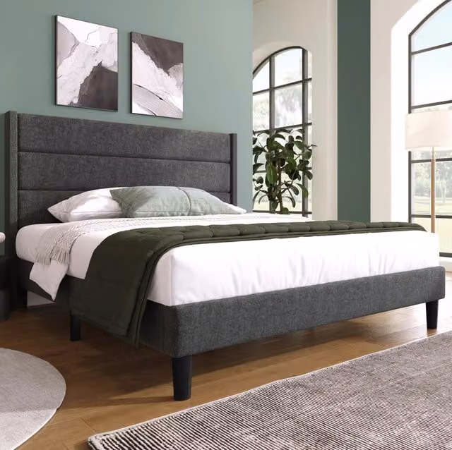 Letto imbottito 140 x 200 cm grigio scuro con rete a doghe e materasso H3 a 7 zone