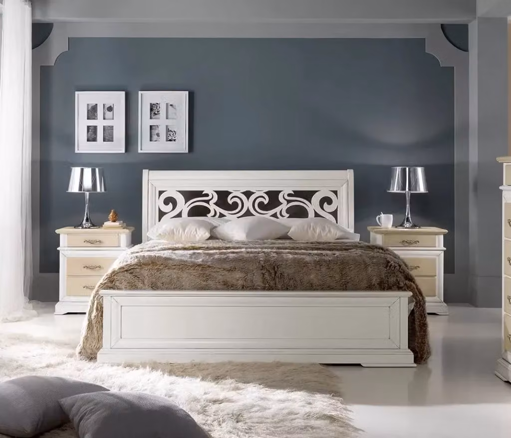 Letto matrimoniale shabby chic bianco con testata traforata Mobili 2G L: 171 cm, P: 216 cm, H: 112 cm – 2