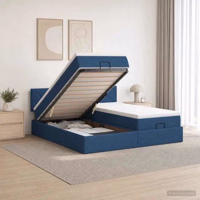 Letto ottomano con materasso con testiera 2 pz Blu Tessuto 3456711