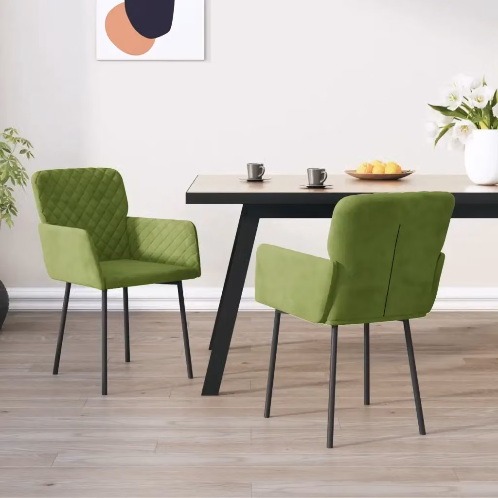 Set di 2 sedie da pranzo moderne in velluto verde con braccioli e struttura in metallo – 2