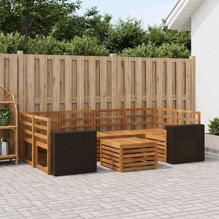Set di divani da esterno vidaXL 7 pz in legno di acacia massello marrone con cuscini inclusi per giardino e terrazza