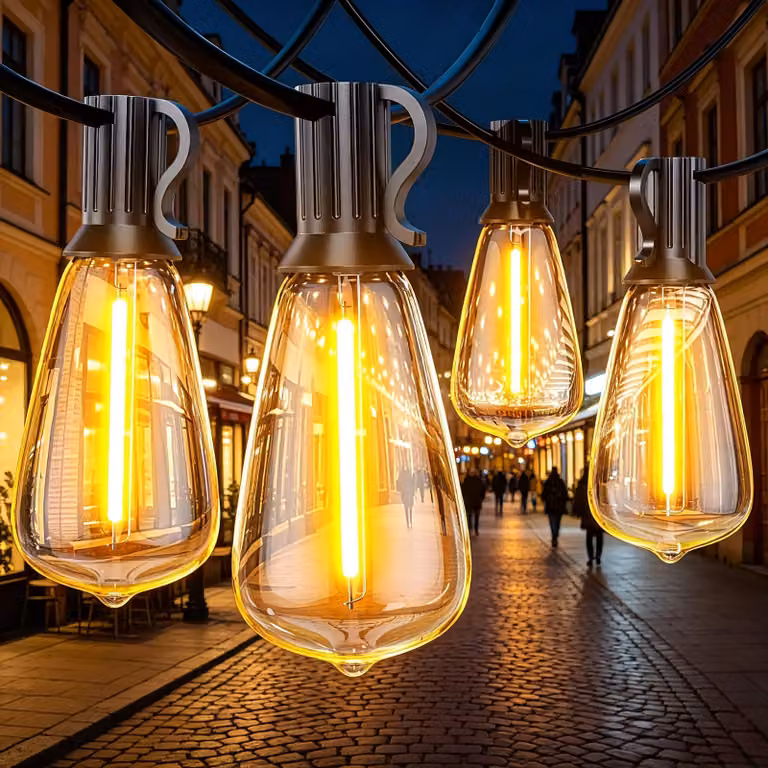 Catena luminosa a LED, 18 metri, 30 luci più 2 luci di riserva, grado di protezione IP44, luce bianco caldo, infrangibile