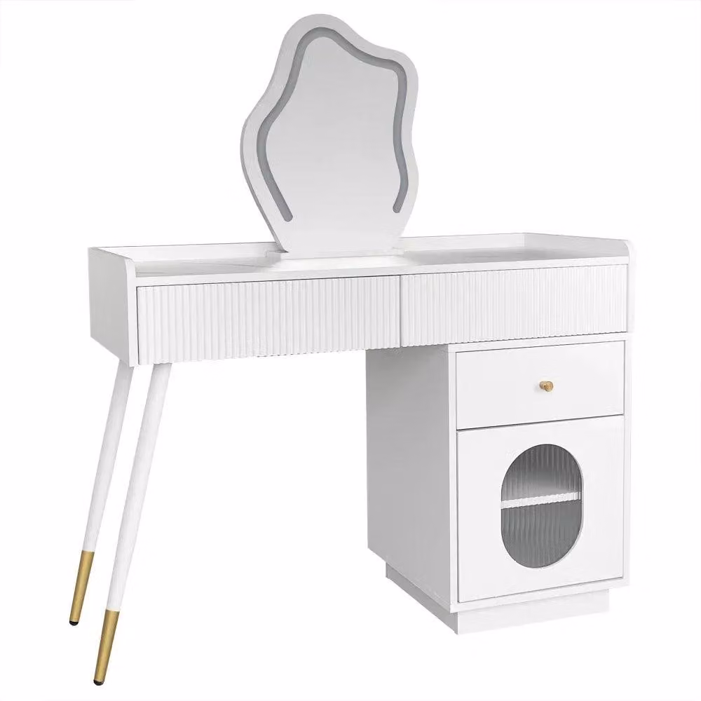 Tavolino da trucco - Comodino da trucco - Specchio con illuminazione a LED - Mobile per il trucco - Bianco - Design moderno
