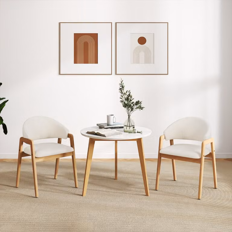 Set di 2 sedie da pranzo moderne Costway con seduta imbottita in tessuto e schienale curvo ergonomico, colore bianco
