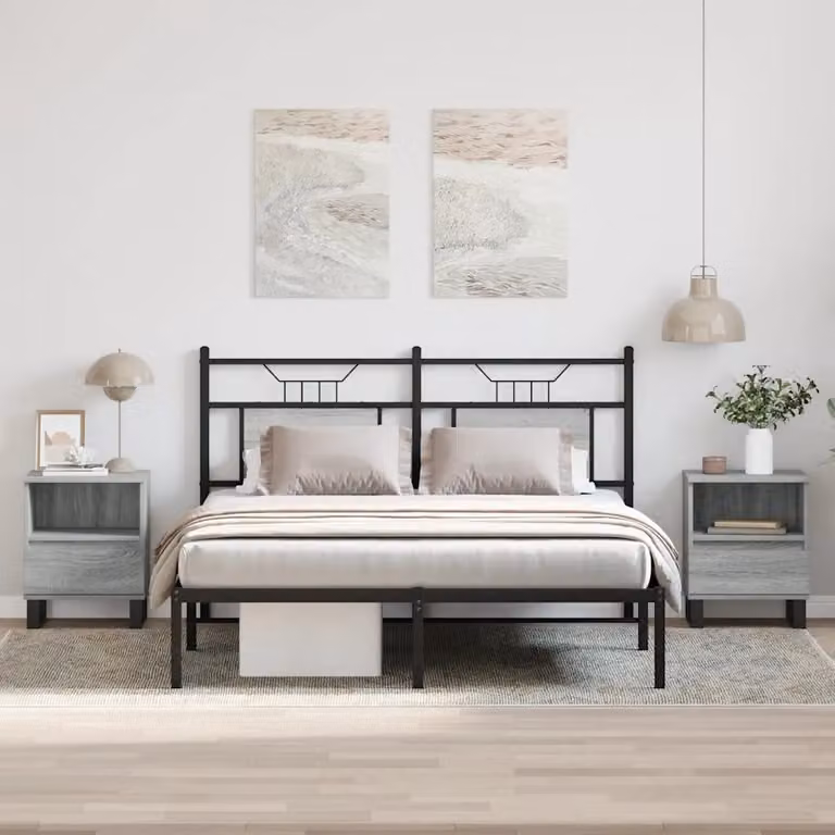 Set di 2 comodini vidaXL moderni in legno e metallo, colore grigio, da appendere alla parete, L 40 cm x P 35 cm x H 50 cm