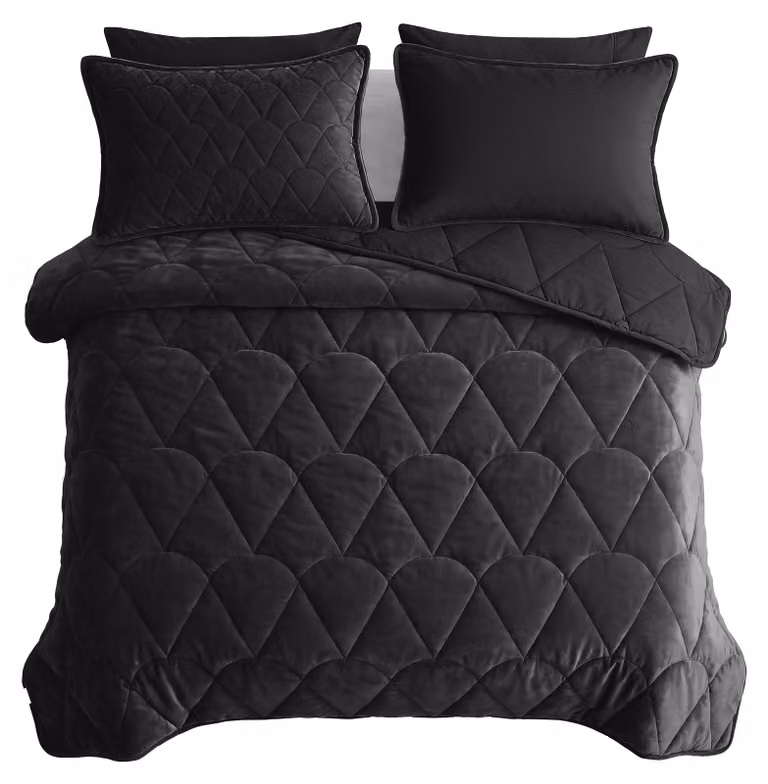 Sleeptime, coperta trapuntata in velluto nero, 200 x 200 cm, con federe