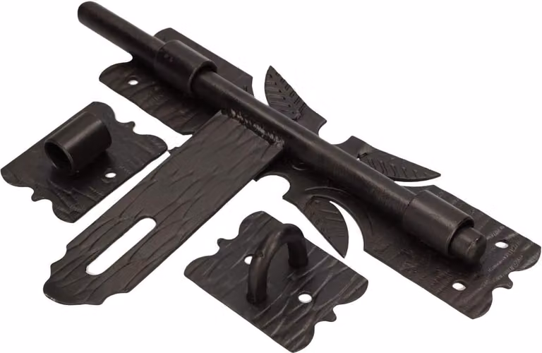 KOTARBAU® Catenaccio 250 mm destra/sinistra Catenaccio Scorrevole per cancello Verniciato a polvere nero Catenaccio in ferro battuto Catenaccio a molla Uni
