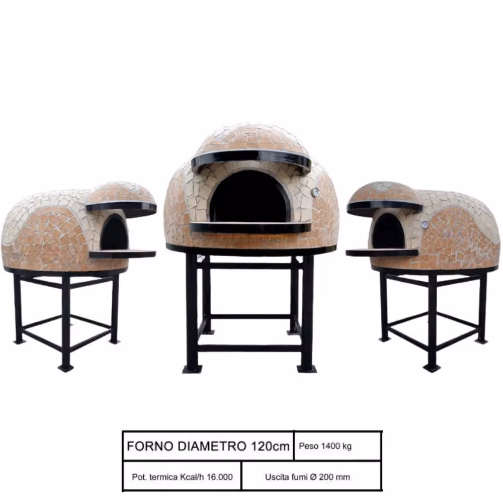 Forno a legna artigianale Wave beige con base in ferro e cupola in ceramica, diametro: 120 cm – 2