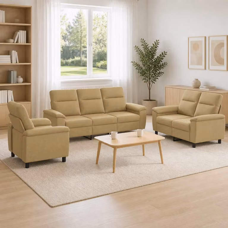 Set di 3 divani moderni vidaXL in tessuto marrone chiaro con struttura in metallo per il tuo soggiorno