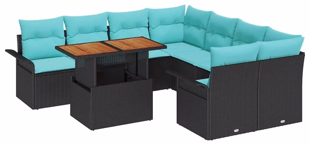 Set Divano da Giardino con archiviazione 9 pcs Nero Poly Rattan