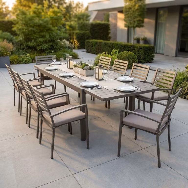 Milani Home - Set Tavolo Giardino Allungabile Rettangolare 200/300x100 Con 10 Poltrone In Alluminio Taupe Da Esterno - Taupe