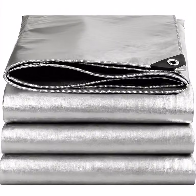 Telo coprioggetto 6x12 metri con occhielli, impermeabile, stabilizzato contro i raggi UV, resistente allo strappo, colore argento
