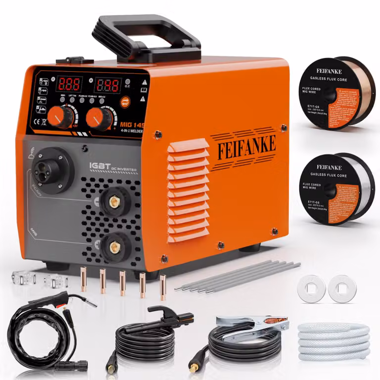 Saldatrice MIG senza gas, 240V, 145A - 4-in-1: MIG, MAG, MMA, saldatura TIG con accensione a sollevamento - 8,7 kg