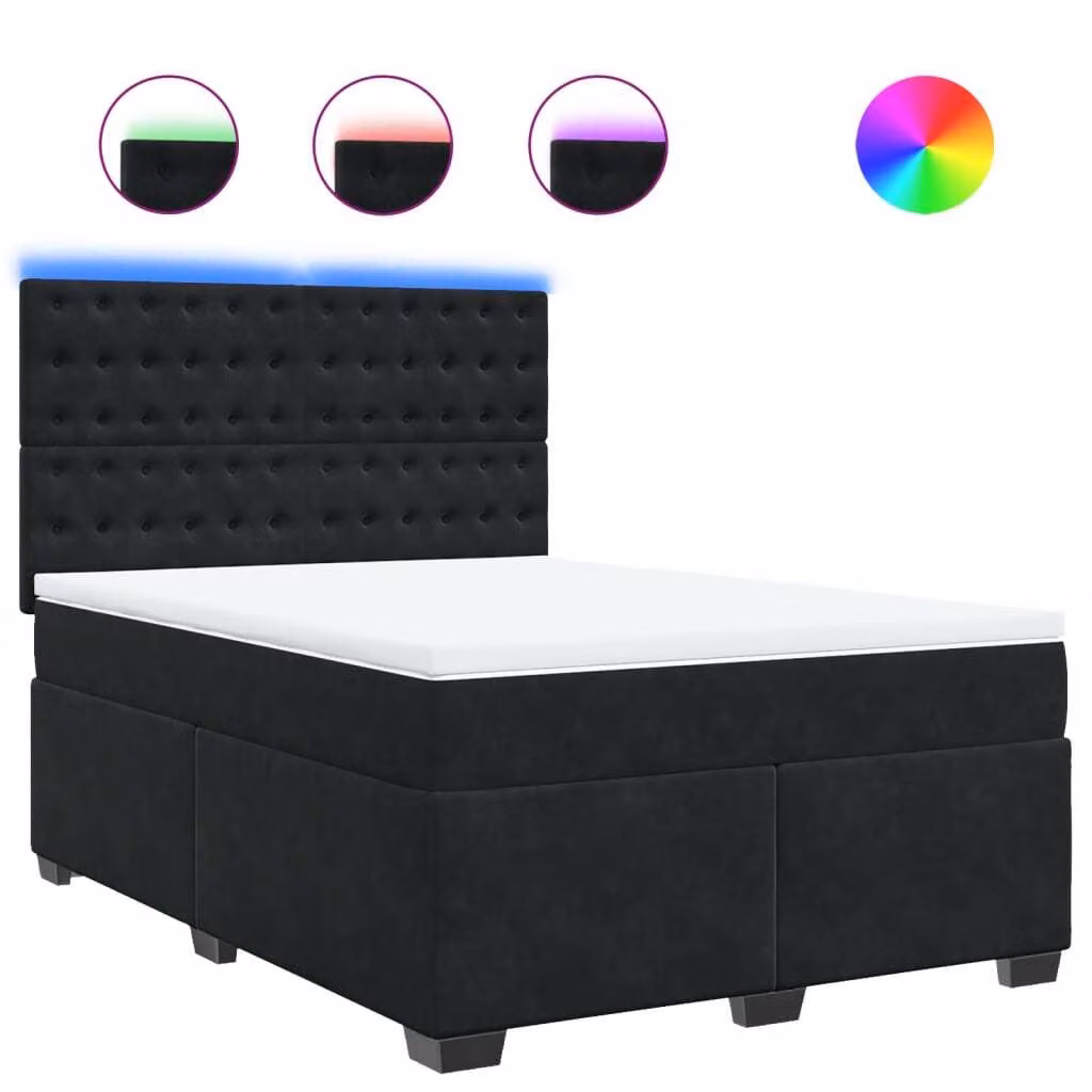 Giroletto a Molle con Materasso Nero 140x190 cm in Velluto