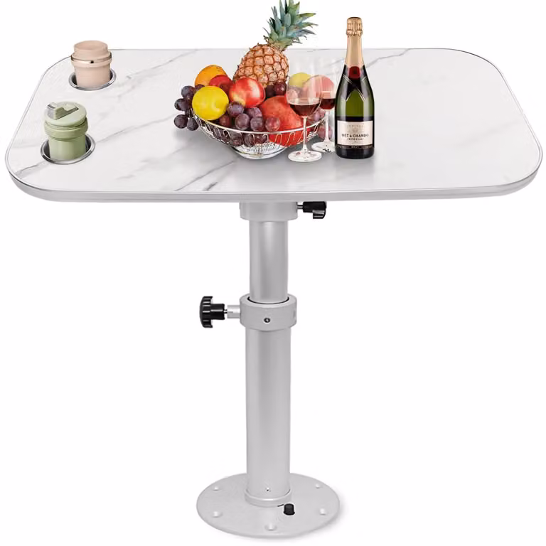 Tavolino laterale per barche - Tavolino laterale rimovibile con struttura - Set composto da tavolo e colonna - Piano del tavolo: 86x46 cm - Altezza regolabile da 45 a 69 cm