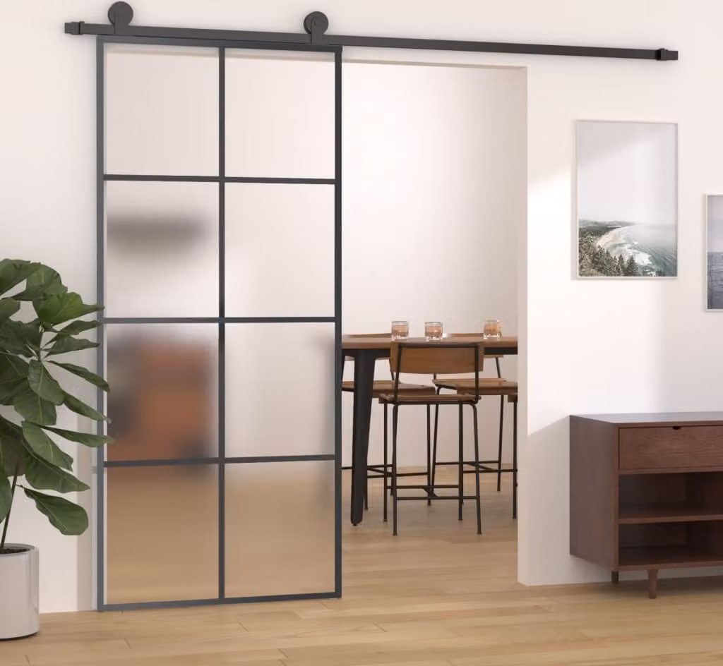 The Living Store porta scorrevole in alluminio e vetro ESG 90x205 cm nero