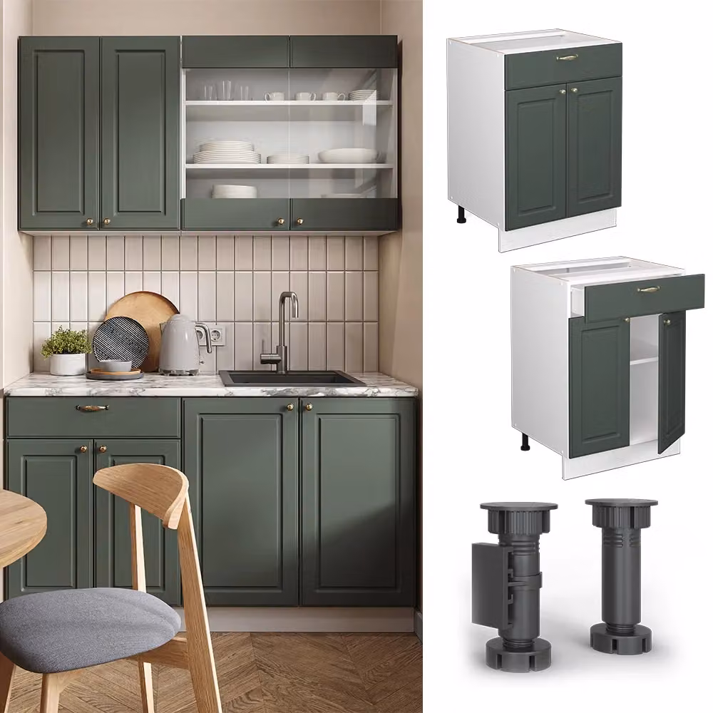 Mobiletto base per cucina Vicco Fame-Line Verde-oro rustico e Bianco con cassetto, senza piano di lavoro, L: 60 cm – 2
