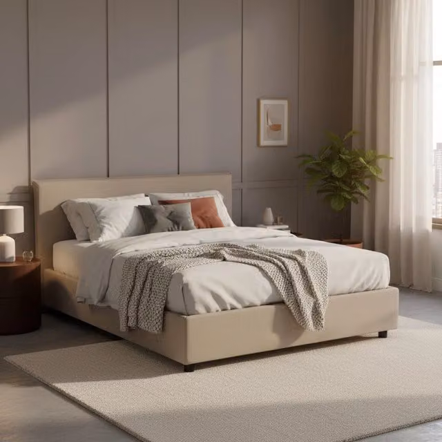 Letto matrimoniale contenitore Alion Talamo Italia con materasso incluso, rivestimento in tessuto, Tortora, L/P: 140 x 190 cm – 1