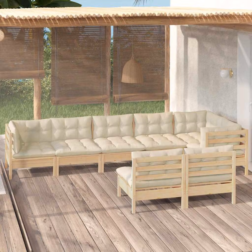 Set di divani da giardino vidaXL a forma di L in legno massello di pino con cuscini beige, 8 pezzi